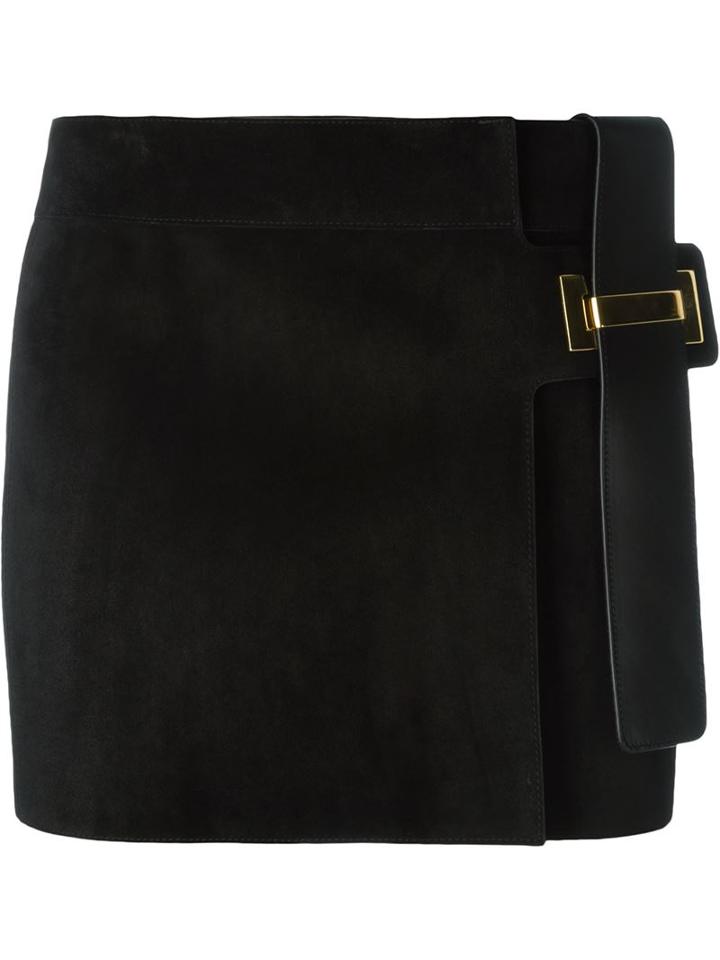 Anthony Vaccarello Suede Mini Skirt, Women's, Size: 38, Black, Calf Leather