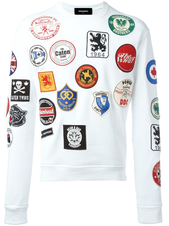 Dsquared2 Logo Patch Print Sweatshirt, Men's, Size: Xl, White, Cotton