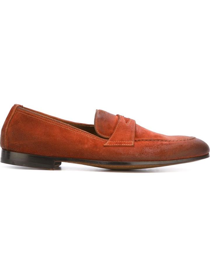 Doucal S Classic Slip On Loafers, Men's, Size: 43.5, Red, Suede/leather