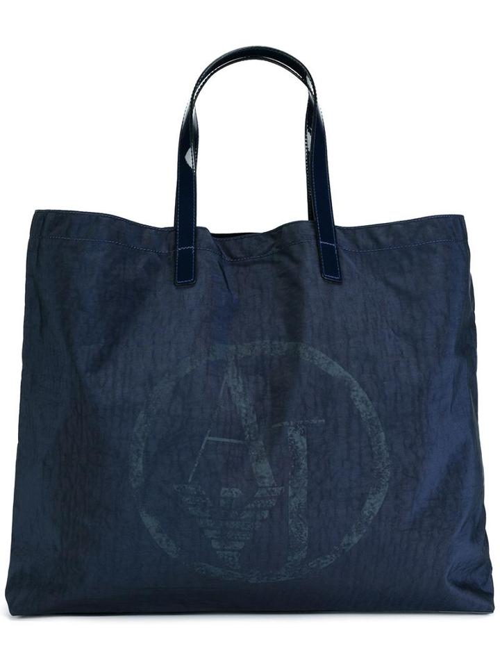 Armani Jeans Logo Print Shoulder Bag, Women's, Blue, Polyamide/patent Leather