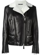 Ermanno Scervino Shearling Biker Jacket, Women's, Size: 42, Black, Lamb Skin/acrylic/polyamide/virgin Wool