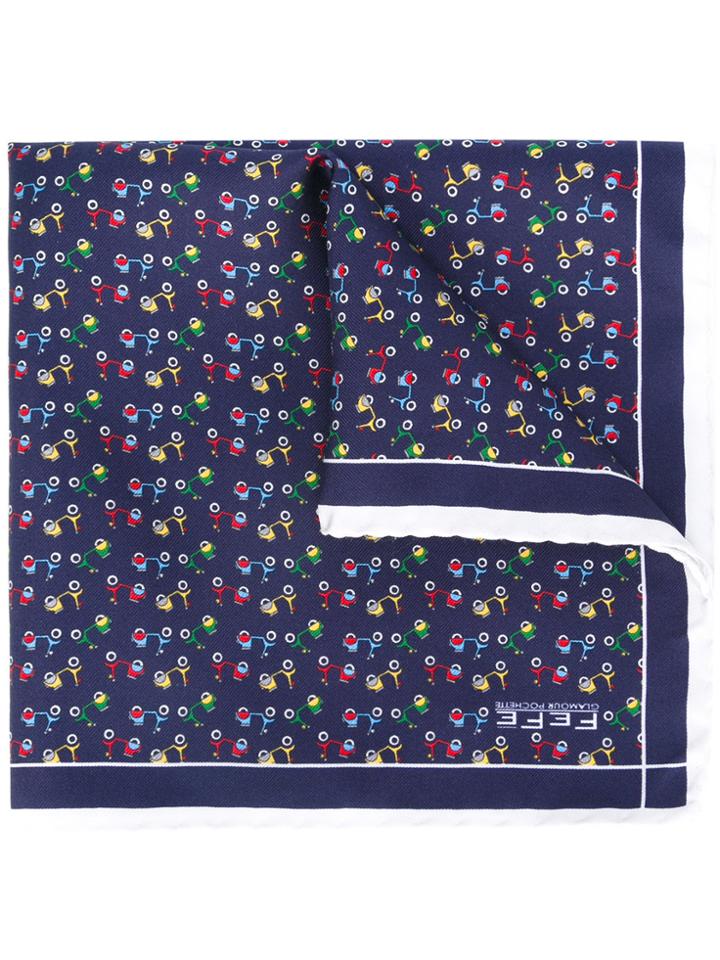 Fefè Bike Print Pocket Square - Blue