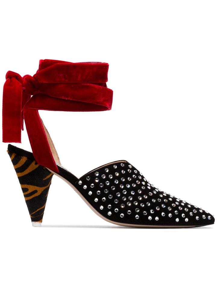 Attico Black, Red And Brown Velvet Ankle Tie Crystal Embellished 90
