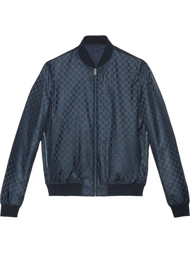 Gucci Reversible Gg Jacquard Nylon Bomber Jacket - Blue