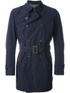 Herno Belted Trench Coat, Men's, Size: 50, Blue, Polyester/polyamide/polyurethane