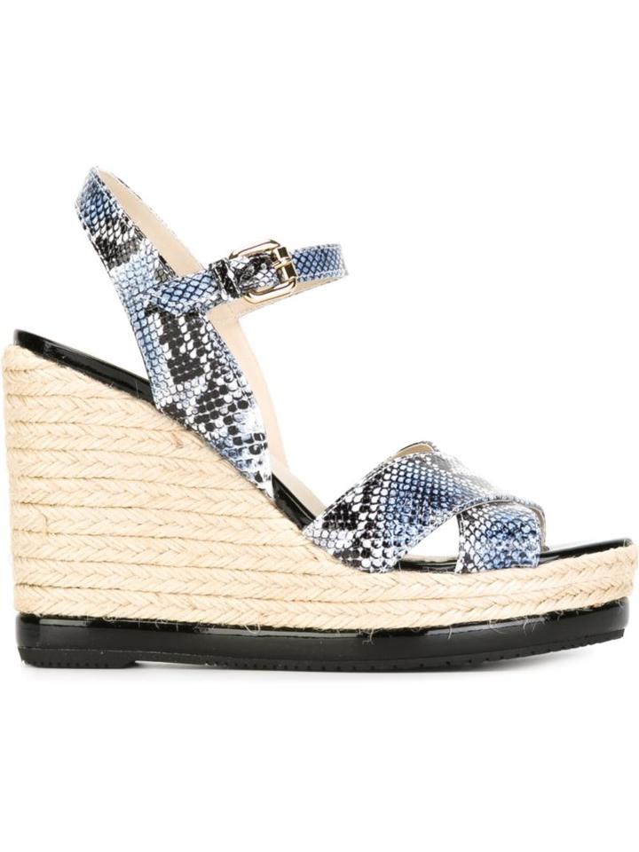Hogan Python Print Wedge Sandals, Women's, Size: 37.5, Blue, Leather/rubber