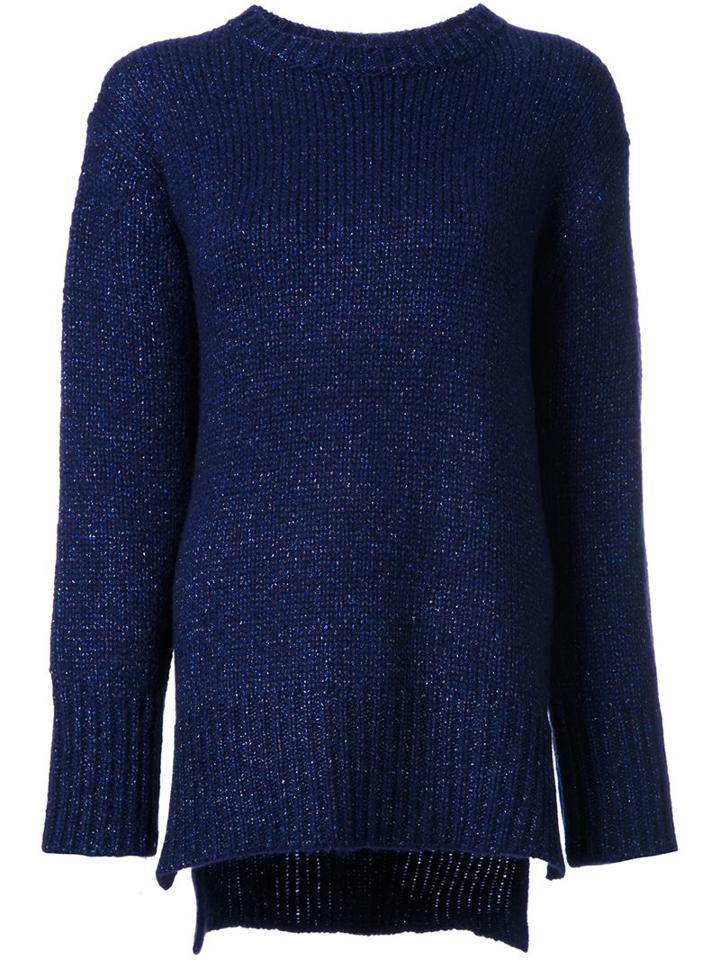 Astraet Slit Hem Crew Neck Jumper, Women's, Blue, Acrylic/nylon/polyester/alpaca