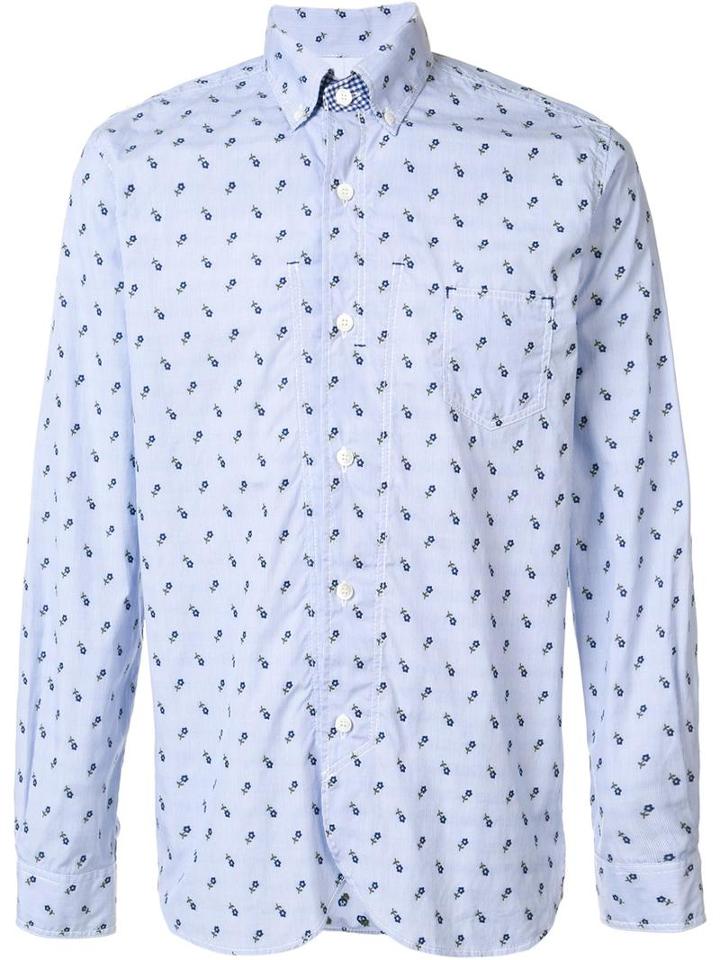 Junya Watanabe Comme Des Garçons Curved Hem Button Down Shirt, Men's, Size: Medium, Blue, Cotton