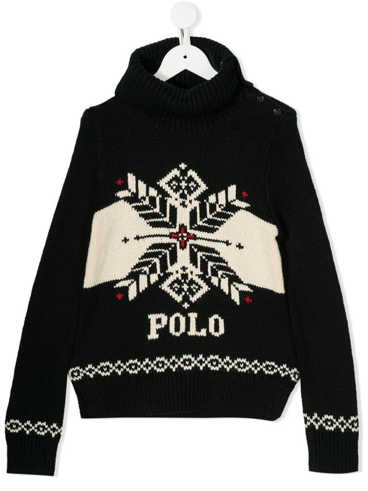 Ralph Lauren Kids Funnel-neck Snowflake Jumper - Black