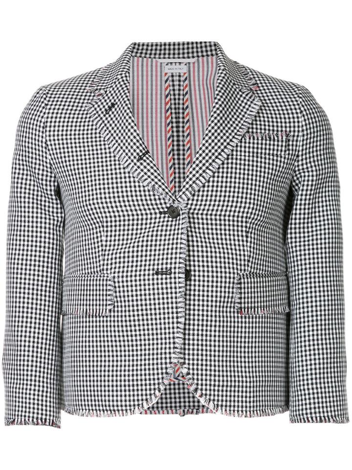 Thom Browne Frayed Checkered Blazer - Black