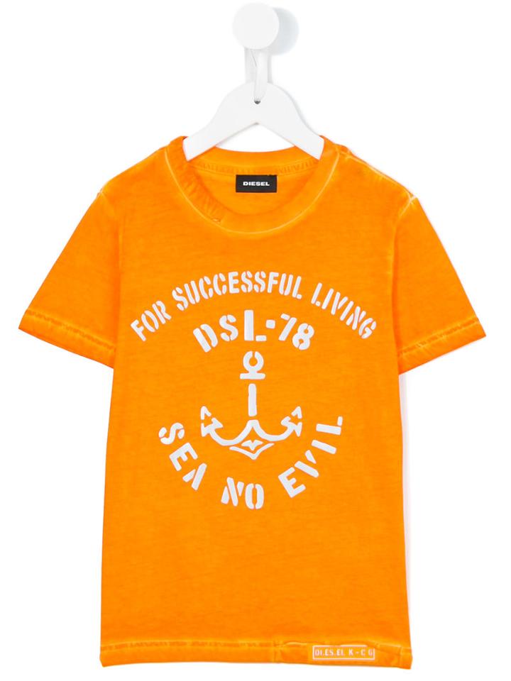 Diesel Kids - Printed T-shirt - Kids - Cotton - 7 Yrs, Yellow/orange