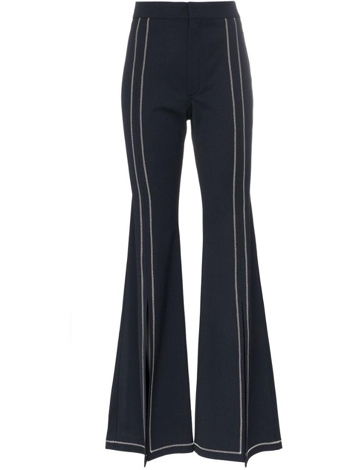 Chloé Contrast Stitch Wool-blend Flare Trousers - Blue