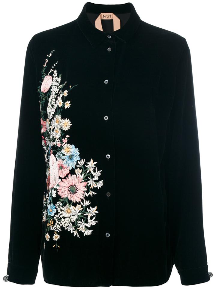 No21 Floral Embroidery Shirt - Black