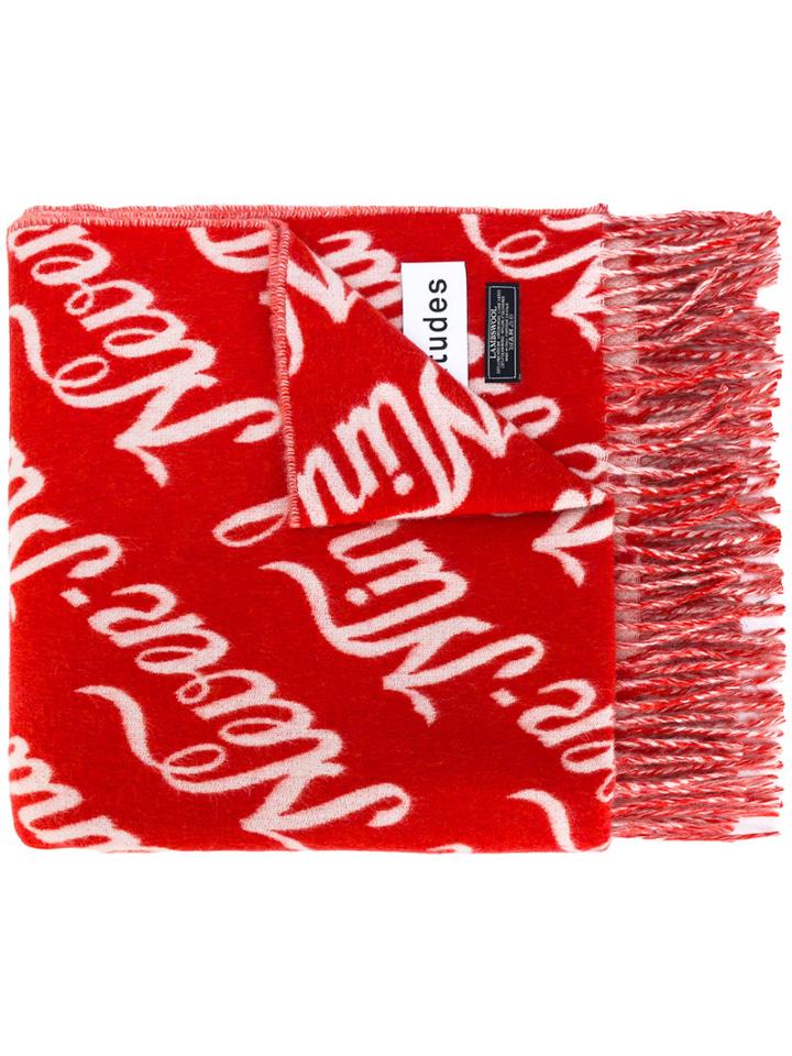 Études - Fringed Slogan Scarf - Unisex - Polyamide/virgin Wool - One Size, Red, Polyamide/virgin Wool