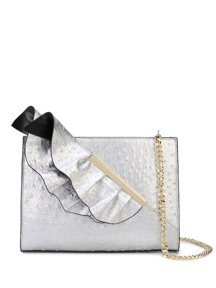 Christian Siriano Ruffle Front Clutch Bag - Silver