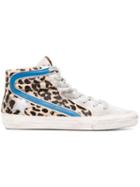 Golden Goose Leopard Print Slide Pony Hi Top Sneakers - Brown
