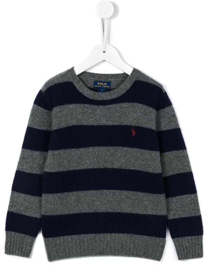 Ralph Lauren Kids Striped Crew Neck Jumper, Boy's, Size: 11 Yrs, Grey