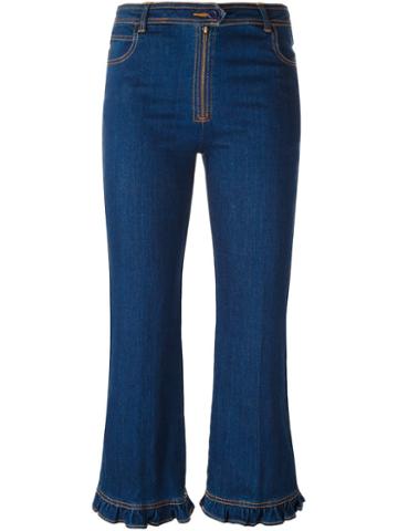 Manolita Ruffle Hem Cropped Jeans, Women's, Size: 38, Blue, Cotton/spandex/elastane