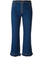 Manolita Ruffle Hem Cropped Jeans, Women's, Size: 38, Blue, Cotton/spandex/elastane