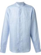 Z Zegna Band Collar Shirt, Men's, Size: 42, Blue, Linen/flax