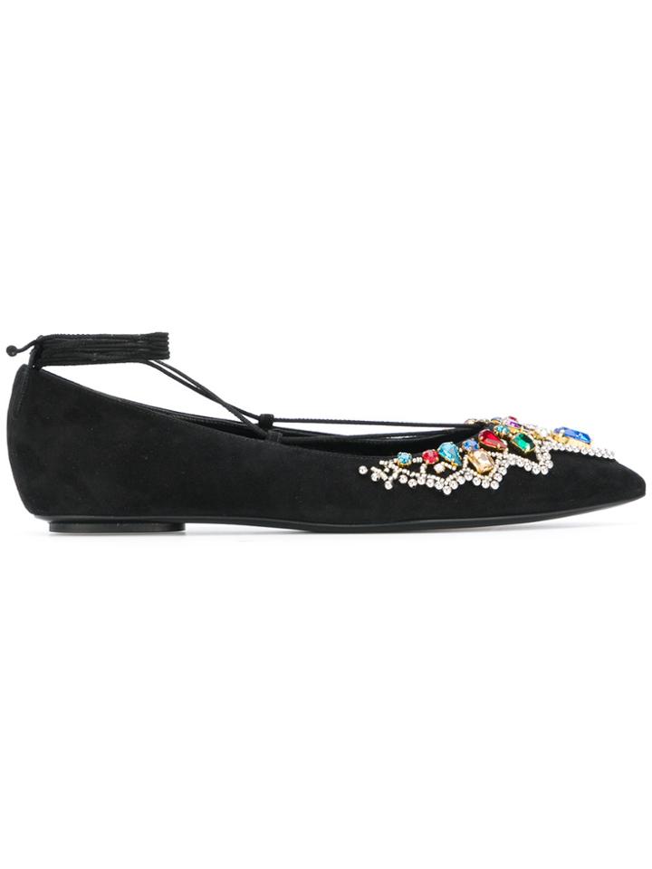 Casadei Embellished Lace-up Ballerinas - Black