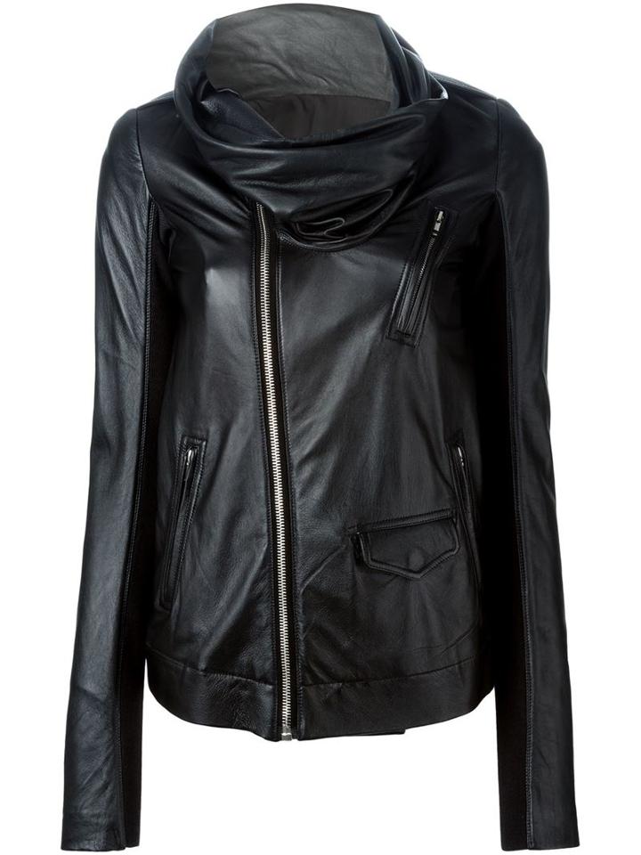 Rick Owens Cowl Neck Biker Jacket, Women's, Size: 40, Black, Cotton/leather/cupro/wool