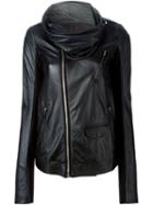 Rick Owens Cowl Neck Biker Jacket, Women's, Size: 40, Black, Cotton/leather/cupro/wool
