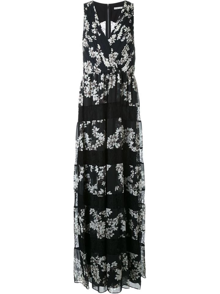 Alice+olivia Blossom Print Lace Panelled Maxi Dress