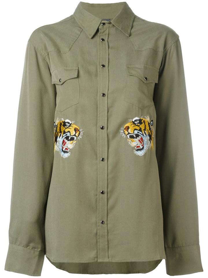 Laneus Embroidered Tiger Shirt, Men's, Size: 48, Green, Tencel