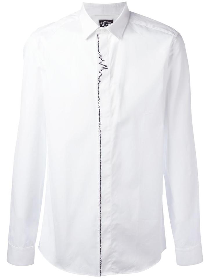 Kenzo Sound Wave Embroidered Shirt, Men's, Size: 42, White, Cotton
