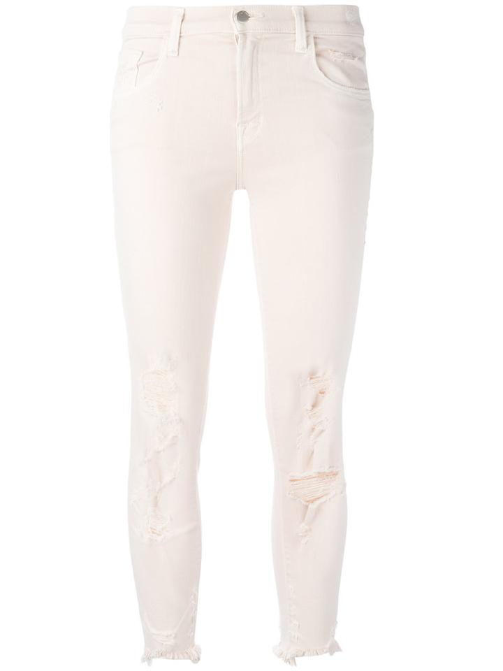 J Brand Distressed Cropped Jeans, Women's, Size: 30, Pink/purple, Cotton/polyester/spandex/elastane