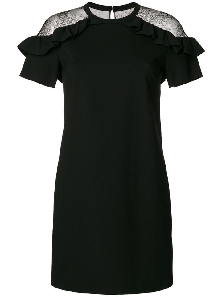 Red Valentino Lace Frill Shoulder Mini Dress - Black