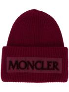 Moncler Rib Knit Logo Beanie - Red