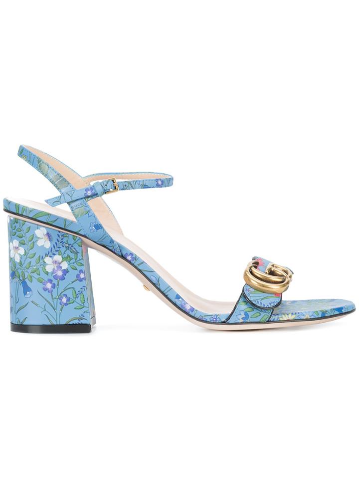 Gucci Floral Mid-heel Sandal - Blue