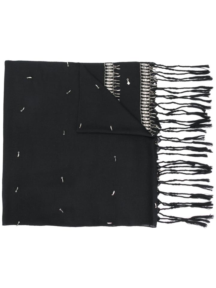Saint Laurent Embellished Trim Scarf - Black