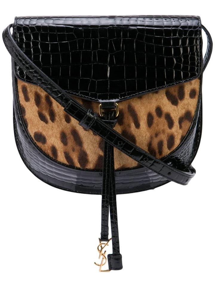 Saint Laurent Leopard Print Panel Cross Body Bag - Brown