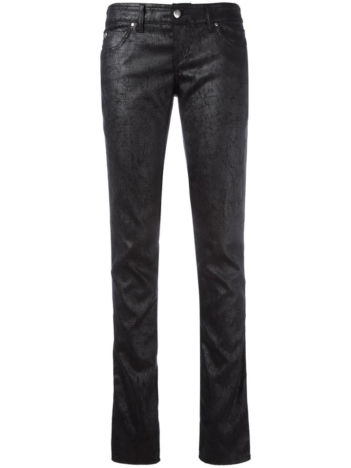 Armani Jeans Coated Slim Fit Trousers, Women's, Size: 29, Black, Polyester/spandex/elastane