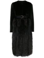 Blancha Fur Contrast Belted Coat - Brown