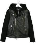 Neil Barrett Kids Teen Hooded Leather Jacket - Black