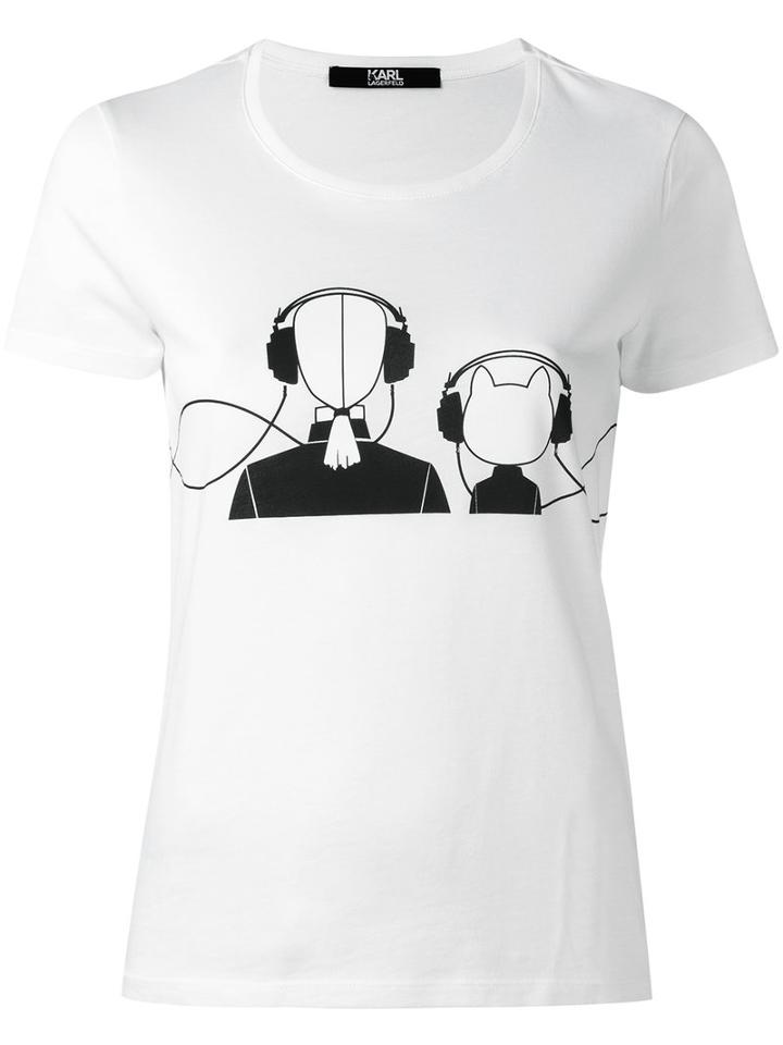 Karl Lagerfeld Graphic Print T-shirt, Women's, Size: Xs, White, Cotton