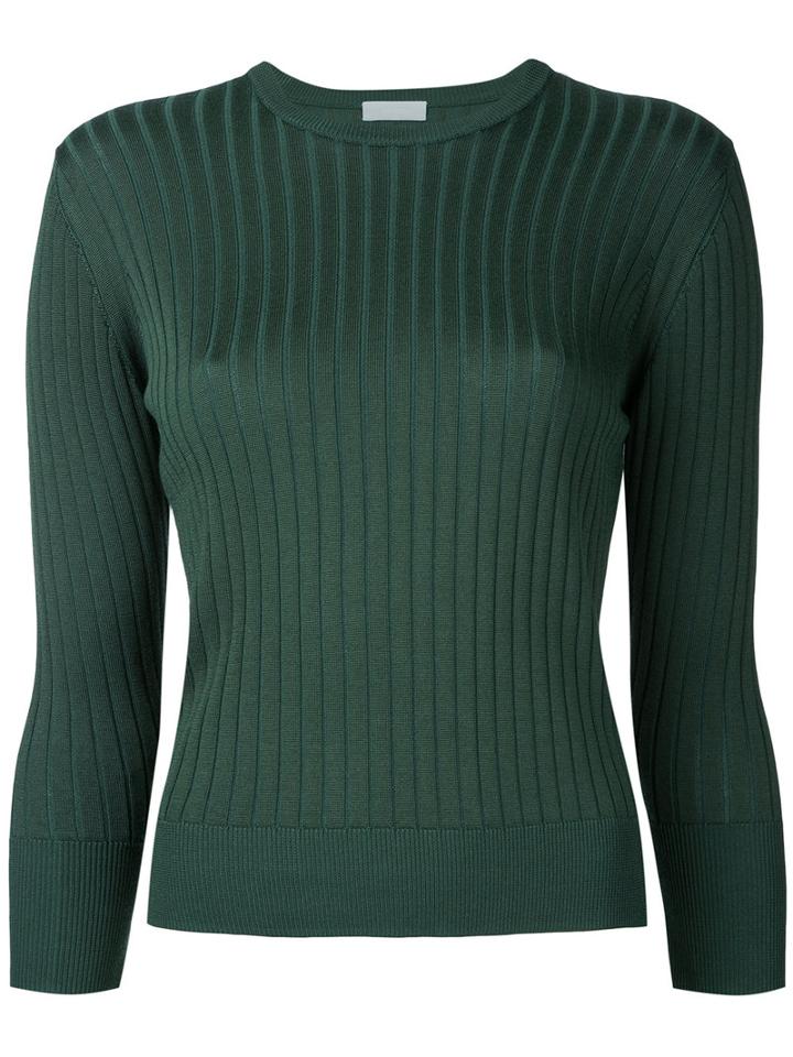 Estnation - Ribbed Round Neck Sweater - Women - Cotton - 38, Green, Cotton