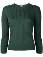 Estnation - Ribbed Round Neck Sweater - Women - Cotton - 38, Green, Cotton