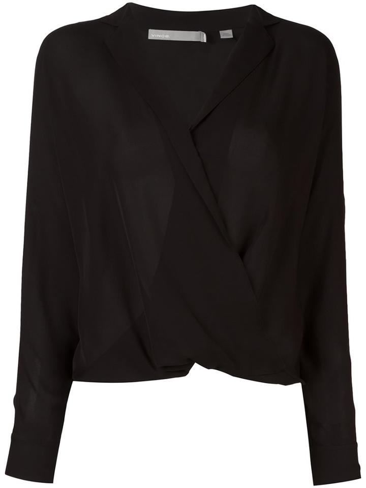 Vince Wrap Front Blouse, Women's, Size: 2, Black, Silk