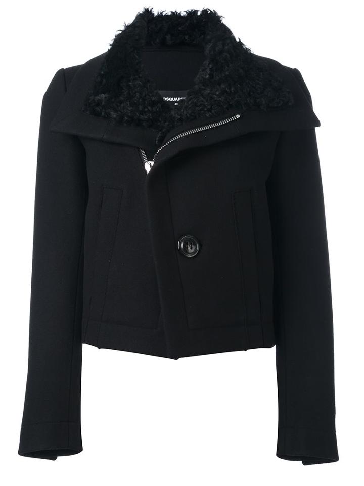 Dsquared2 Shearling Collar Jacket, Women's, Size: 40, Black, Sheep Skin/shearling/polyamide/polyester/virgin Wool