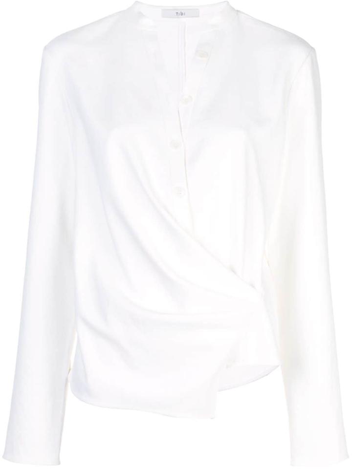 Tibi Chalky Draped Wrap Blouse - White