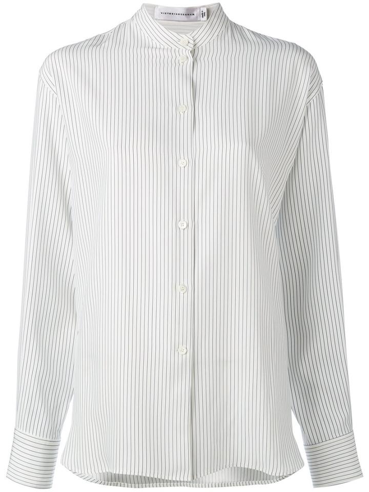 Victoria Beckham Oversized Striped Shirt, Women's, Size: 12, White, Silk/acetate
