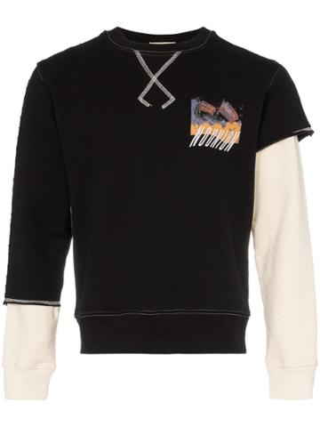 Nounion Fuego Print Layered Cotton T Shirt - Black