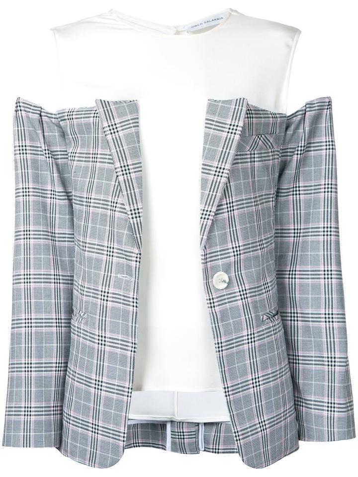 Gwen Salakaia - Off Shoulder Checked Jacket - Women - Cotton/polyester - 2, Grey, Cotton/polyester