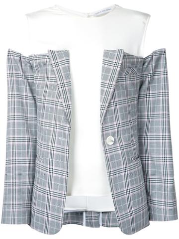 Gwen Salakaia - Off Shoulder Checked Jacket - Women - Cotton/polyester - 2, Grey, Cotton/polyester