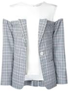 Gwen Salakaia - Off Shoulder Checked Jacket - Women - Cotton/polyester - 2, Grey, Cotton/polyester